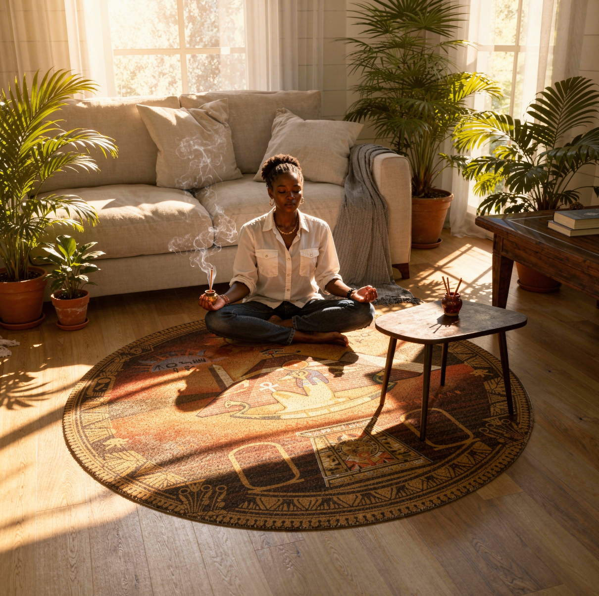 Ancient Egyptian Meditation Round Rug